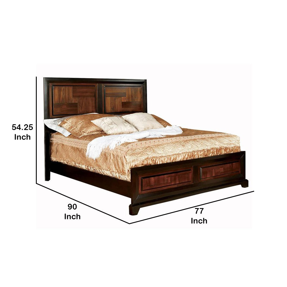 Transitional Style California King Wooden Parquet Design Bed, Brown - BM216251