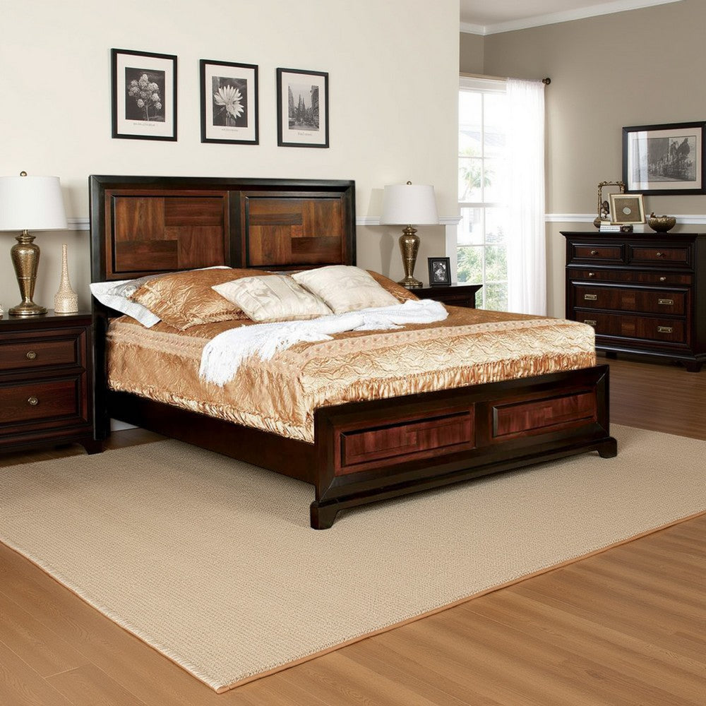 Transitional Style California King Wooden Parquet Design Bed, Brown - BM216251