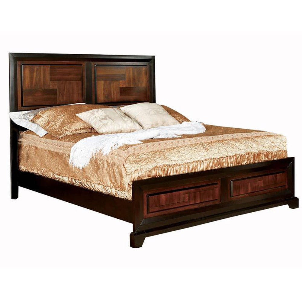Transitional Style Eastern King Wooden Parquet Design Bed, Brown - BM216252