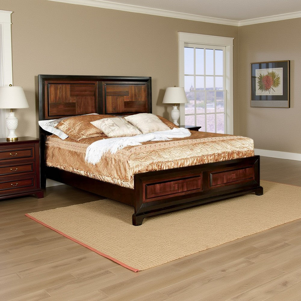 Transitional Style Eastern King Wooden Parquet Design Bed, Brown - BM216252