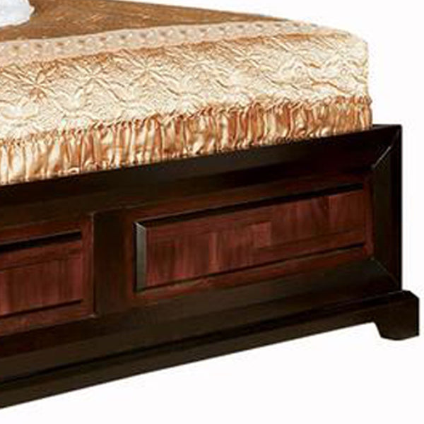 Transitional Style Queen Size Wooden Parquet Design Bed, Brown - BM216253