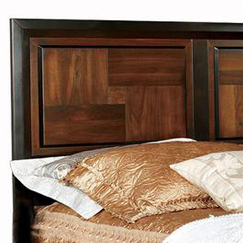 Transitional Style Queen Size Wooden Parquet Design Bed, Brown - BM216253