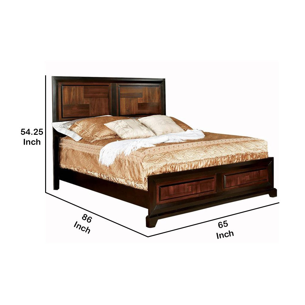 Transitional Style Queen Size Wooden Parquet Design Bed, Brown - BM216253