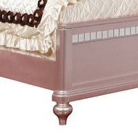 Contemporary Queen Size Wooden Bed With Mirror Trim Details, Pink - BM216257