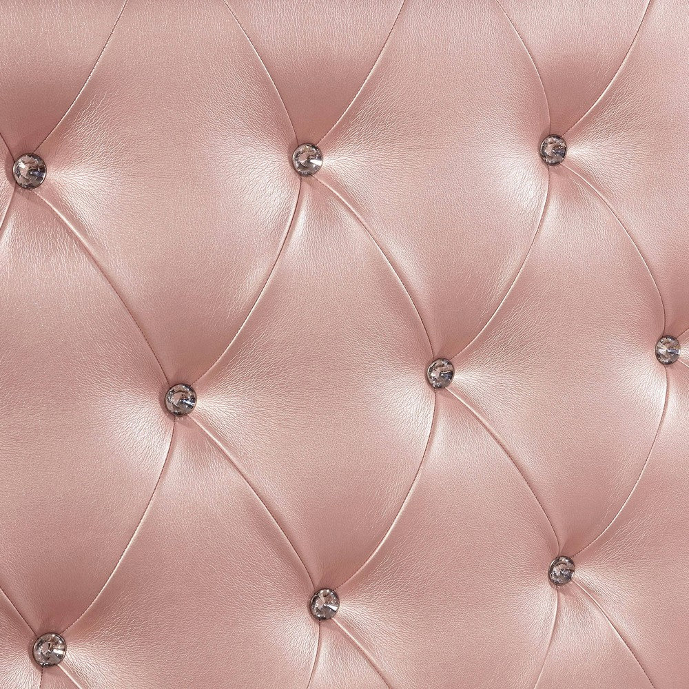 Contemporary Queen Size Wooden Bed With Mirror Trim Details, Pink - BM216257