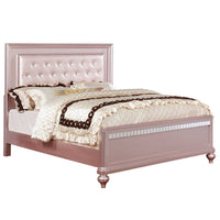 Contemporary Queen Size Wooden Bed With Mirror Trim Details, Pink - BM216257