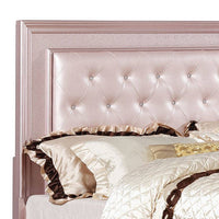 Contemporary Queen Size Wooden Bed With Mirror Trim Details, Pink - BM216257