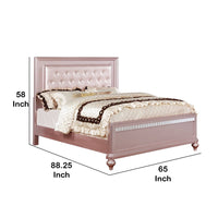 Contemporary Queen Size Wooden Bed With Mirror Trim Details, Pink - BM216257