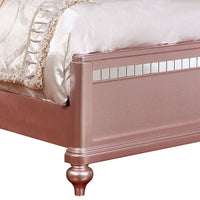 Full Size Wooden Bed With Mirror Trim Details and Camelback Headboard, Pink - BM216259