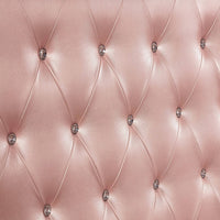 Full Size Wooden Bed With Mirror Trim Details and Camelback Headboard, Pink - BM216259