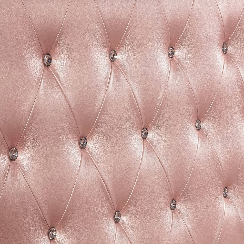 Twin Size Wooden Bed With Mirror Trim Details and Camelback Headboard, Pink - BM216261