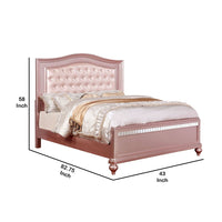 Twin Size Wooden Bed With Mirror Trim Details and Camelback Headboard, Pink - BM216261