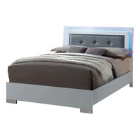 Wooden Eastern King Bed with Leatherette Headboard, White and Black - BM216278
