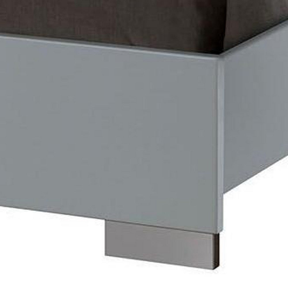 Wooden Eastern King Bed with Leatherette Headboard, White and Black - BM216278