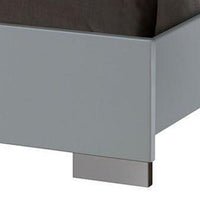 Wooden Eastern King Bed with Leatherette Headboard, White and Black - BM216278