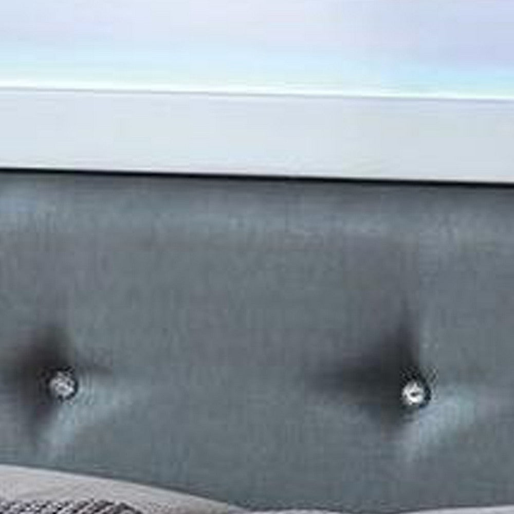 Wooden Eastern King Bed with Leatherette Headboard, White and Black - BM216278