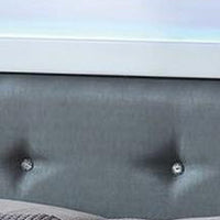 Wooden Eastern King Bed with Leatherette Headboard, White and Black - BM216278