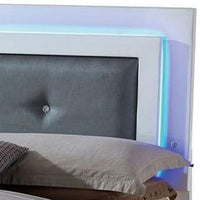 Wooden Eastern King Bed with Leatherette Headboard, White and Black - BM216278