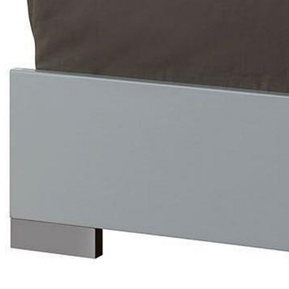 Wooden Queen Bed with Leatherette Headboard and LED trims, White and Black - BM216279