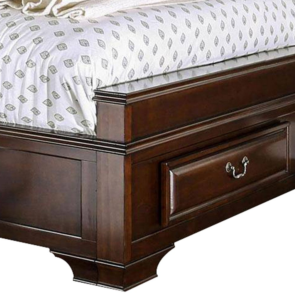 Transitional California King Wooden Bed with Multiple Bottom Drawers, Brown - BM216314