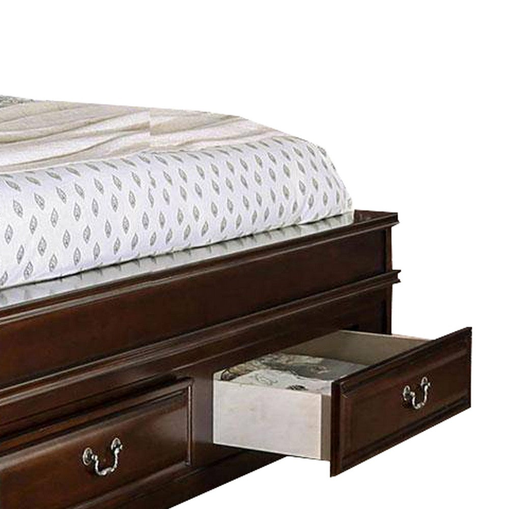 Transitional California King Wooden Bed with Multiple Bottom Drawers, Brown - BM216314
