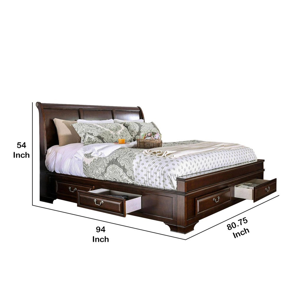 Transitional California King Wooden Bed with Multiple Bottom Drawers, Brown - BM216314