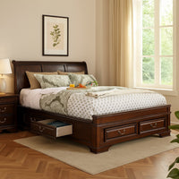 Transitional California King Wooden Bed with Multiple Bottom Drawers, Brown - BM216314