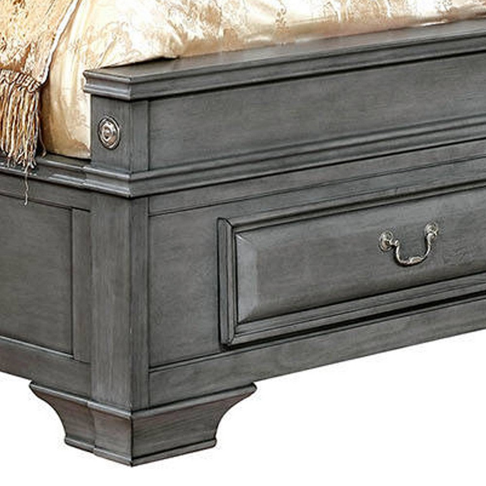 Transitional California King Wooden Bed with Multiple Bottom Drawers, Gray - BM216315
