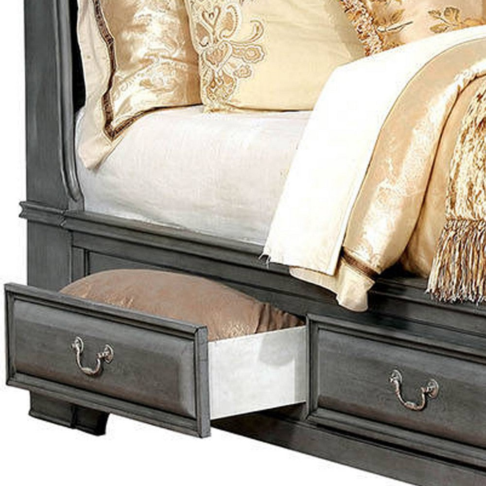Transitional California King Wooden Bed with Multiple Bottom Drawers, Gray - BM216315
