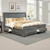 Transitional California King Wooden Bed with Multiple Bottom Drawers, Gray - BM216315