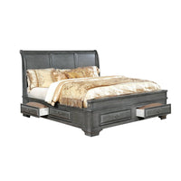 Transitional California King Wooden Bed with Multiple Bottom Drawers, Gray - BM216315