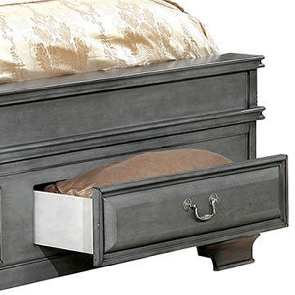 Transitional Eastern King Wooden Bed with Multiple Bottom Drawers, Gray - BM216316