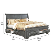 Transitional Eastern King Wooden Bed with Multiple Bottom Drawers, Gray - BM216316