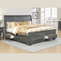 Transitional Eastern King Wooden Bed with Multiple Bottom Drawers, Gray - BM216316