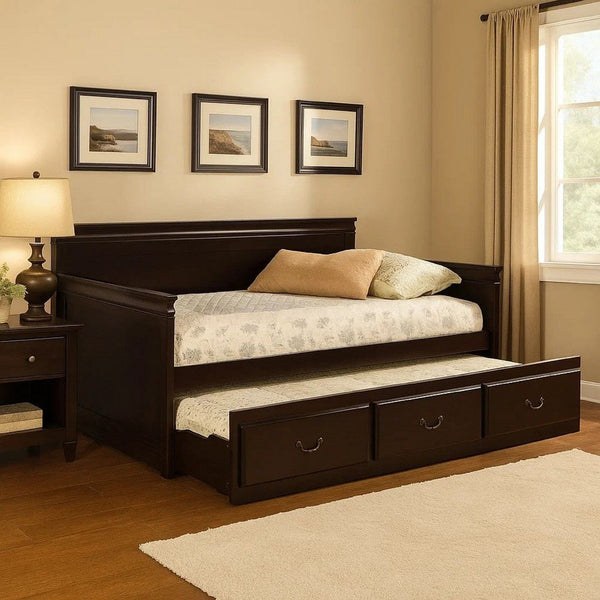 Traditional Style Wooden Daybed with Trundle, Brown - BM216367
