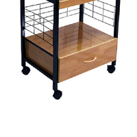 Wood and Metal Frame Microwave Cart with Power Outlet, Black and Brown - BM216721