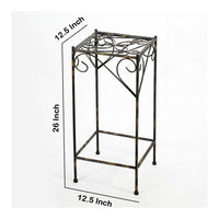 Scrolled Metal Frame Plant Stand with Square Top, Large, Black - BM216725