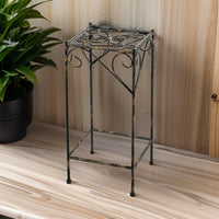 Scrolled Metal Frame Plant Stand with Square Top, Large, Black - BM216725