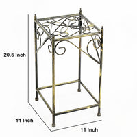 Lattice Cut Square Top Plant Stand with Tubular Legs, Medium, Black - BM216729