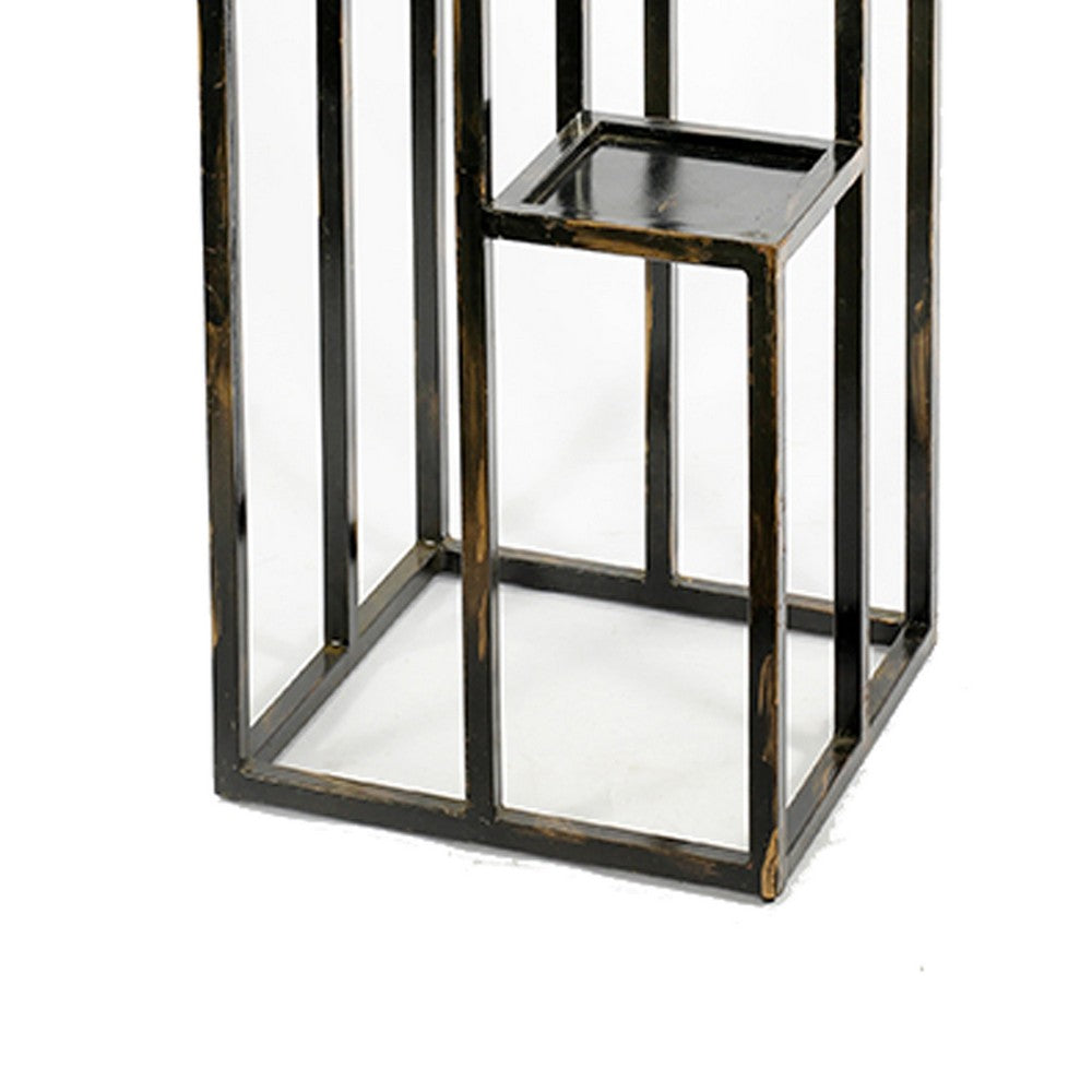 4 Tier Cast Iron Frame Plant Stand with Tubular Legs, Black and Gold - BM216736