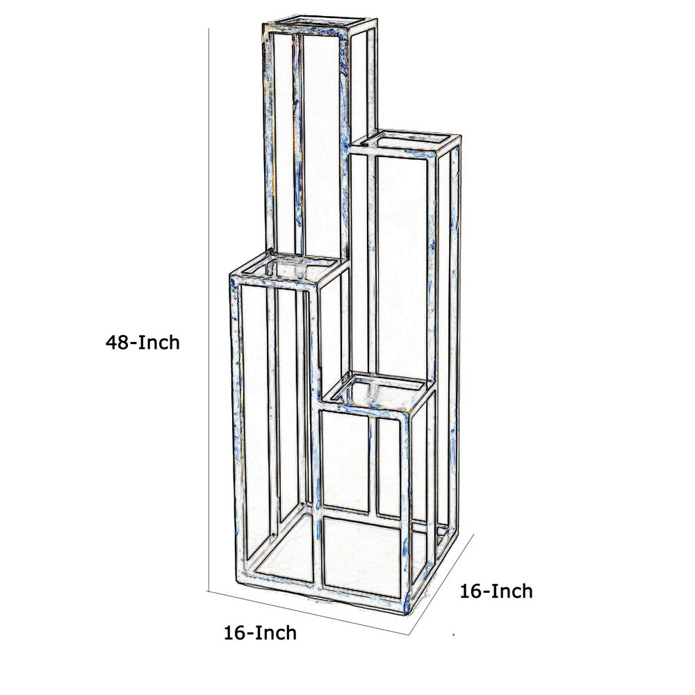 4 Tier Cast Iron Frame Plant Stand with Tubular Legs, Black and Gold - BM216736