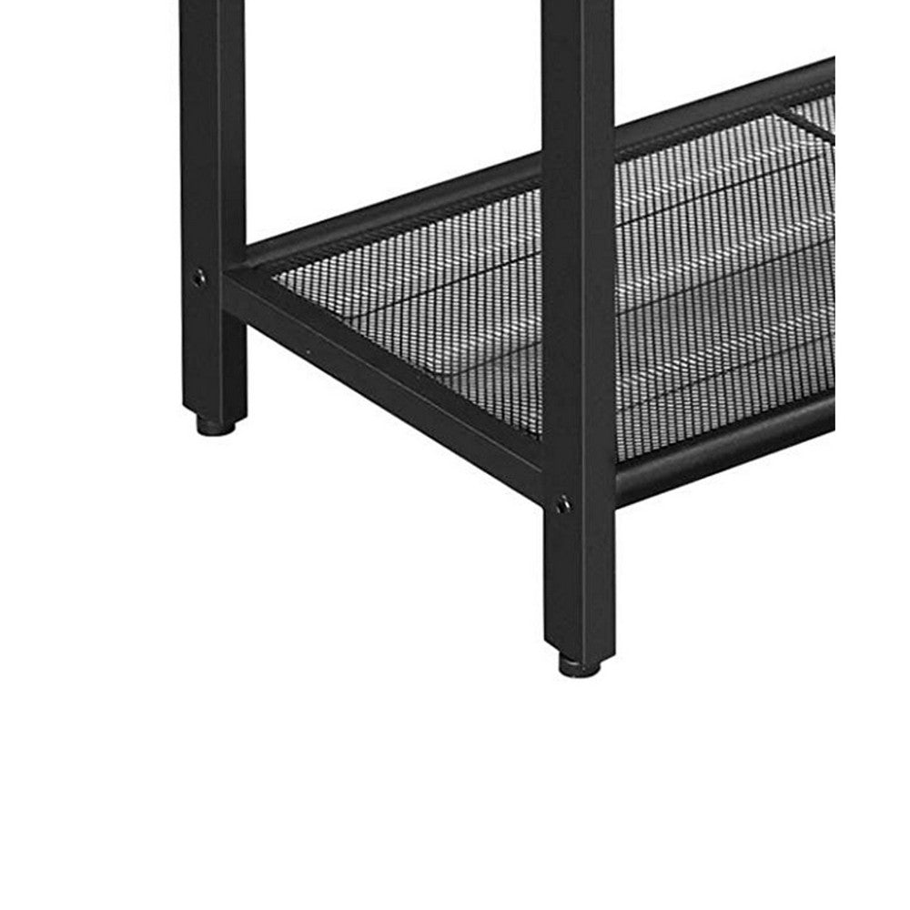 Industrial Wood and Metal Side Table with Open Mesh Shelf, Brown and Black - BM217085