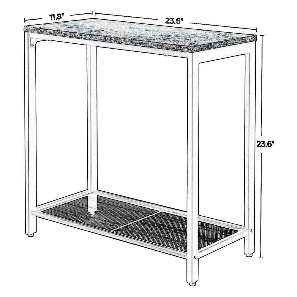 Industrial Wood and Metal Side Table with Open Mesh Shelf, Brown and Black - BM217085