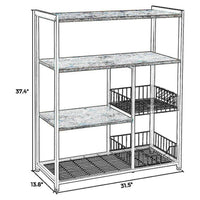 2 Mesh Basket and 6 Hooks Wood and Metal Frame Bakers Rack, Brown and Black - BM217105