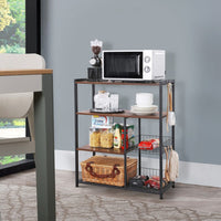 2 Mesh Basket and 6 Hooks Wood and Metal Frame Bakers Rack, Brown and Black - BM217105