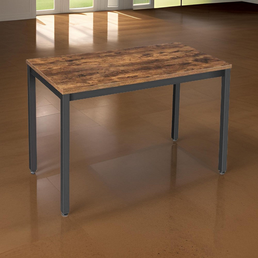 benzara 47 Inch Rectangular Wood Top Writing Desk Iron Legs Rustic Brown Black - BM217108