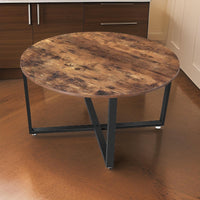 Round Wood Top Metal Frame Coffee Table with Tubular Legs, Brown and Black - BM217113