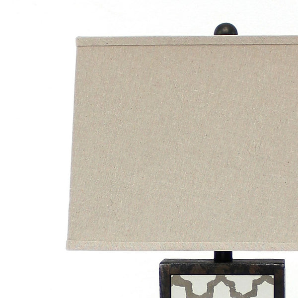 Rock Base Table Lamp with Drum Shade and Quatrefoil Pattern,Brown - BM217232