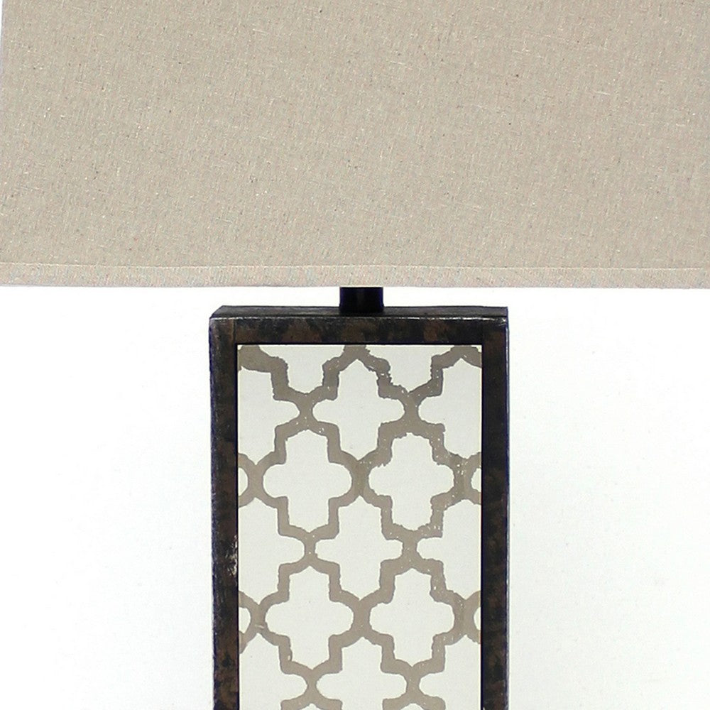 Rock Base Table Lamp with Drum Shade and Quatrefoil Pattern,Brown - BM217232