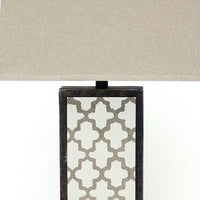 Rock Base Table Lamp with Drum Shade and Quatrefoil Pattern,Brown - BM217232